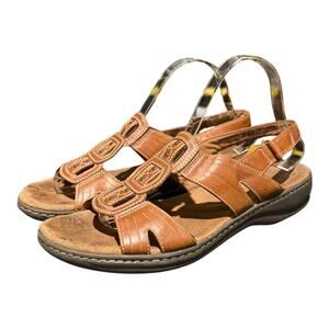 Clarks Collection Sandals Womens 9 Brown Leather Comfort Strappy Adjustable